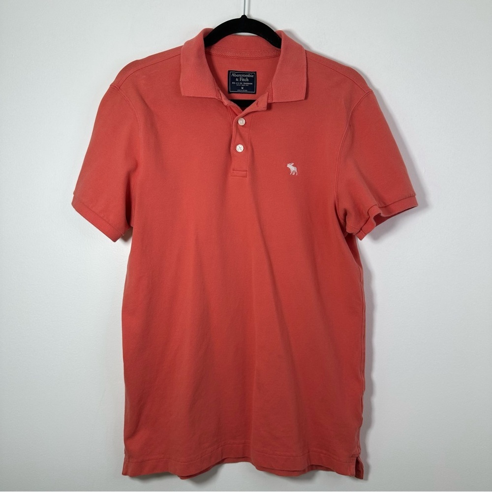 Abercrombie & Fitch Men’s Coral Short Sleeve Polo Shirt Y2K Moose Logo Size M